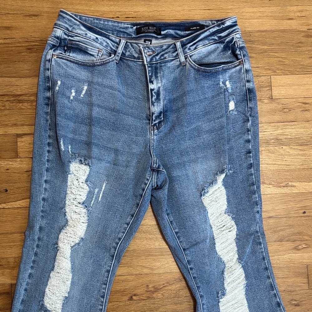 Judy Blue Distressed Flare Jeans - Blue